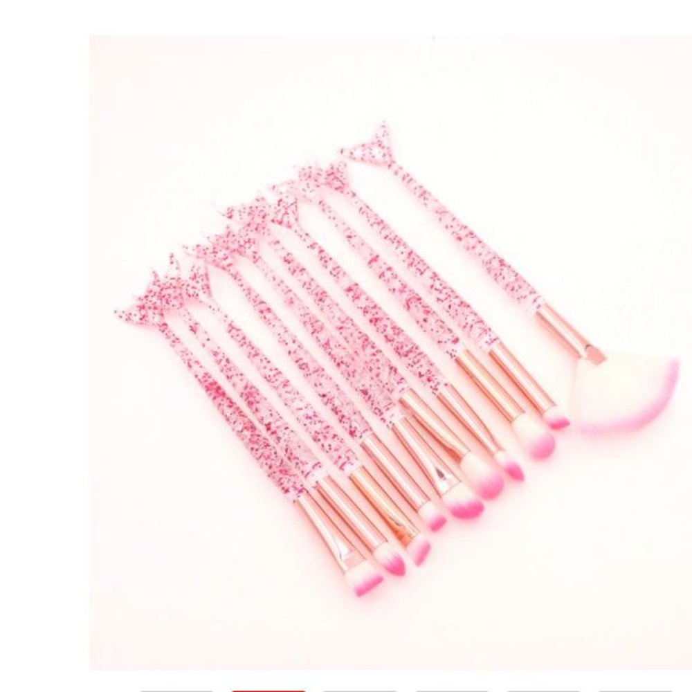 10 Piece Acrylic Mermaid Make Up Brush Set - Picture 2 of 9